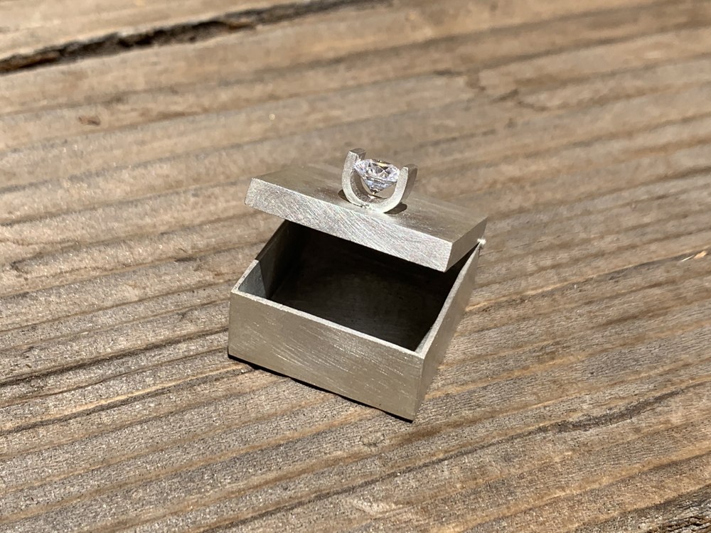 Silver Box with Jewel Knob and Hidden Hinge