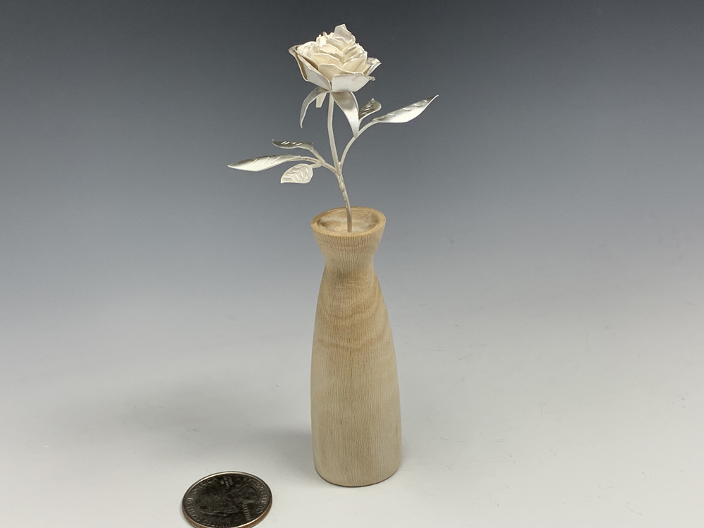 Sterling Silver Rose in Sycamore Vase for Susan